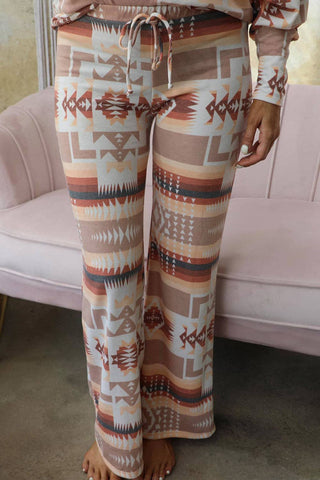 Multicolour Aztec Print Puff Sleeve Pullover and Pants Loung