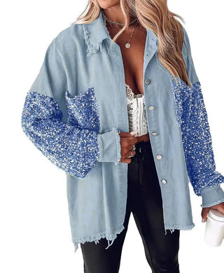 Holiday Sequin patchwork oversized denim jacket