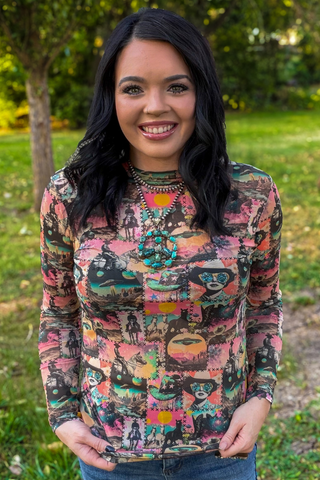 Cosmic Cowgirl Long Sleeve Mesh Top