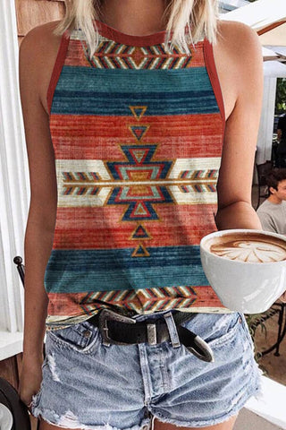 Aztec Print Vrew Neck Western Tank Top