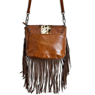 Brown Cowhide Western Crossbody Fringe Bag With Adjustable Strap For Kids Essentials