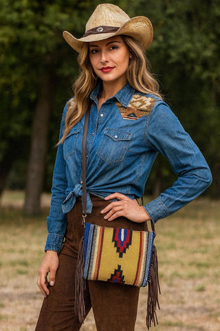 Women's Western Aztec Fringe Crossbody Shoulder Bag