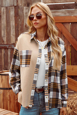 Thermal Knit Plaid Patchwork Shacket