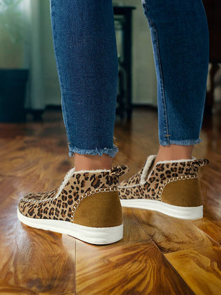 Leopard Print Ankle Patched Flat Winter Fur Boots