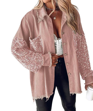 Holiday Sequin patchwork oversized denim jacket