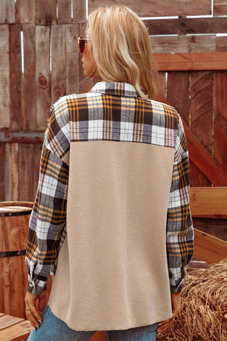 Thermal Knit Plaid Patchwork Shacket