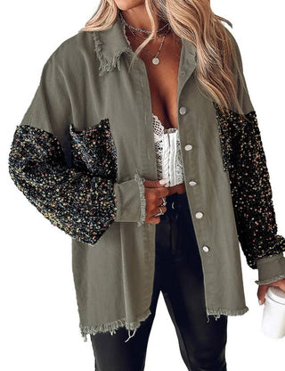 Holiday Sequin patchwork oversized denim jacket