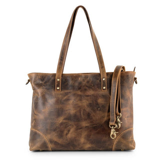Genuine Leather  Women's Functional Tote Bag - Rustic Brown