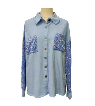 Holiday Sequin patchwork oversized denim jacket