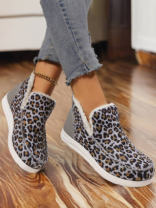 Leopard Print Ankle Patched Flat Winter Fur Boots