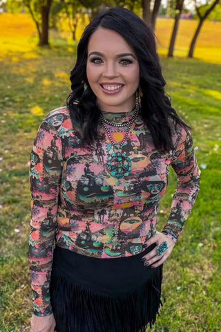 Cosmic Cowgirl Long Sleeve Mesh Top