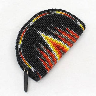 Native American Beaded Coin Purse With Zipper, Genuine Leather Chain, Czech Seed Beads