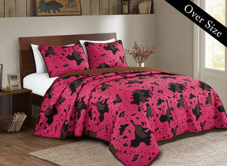 Hot Pink Cow Print King Oversized 3 Piece Set