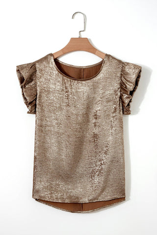 Metallic Ruffle Trim Sleeveless Top – Eye-Catching Shimmer Style