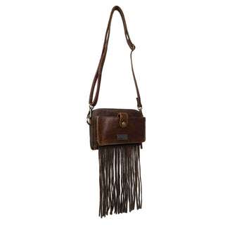 Rustic Cherry Aztec Fringe Leather Clutch Crossbody
