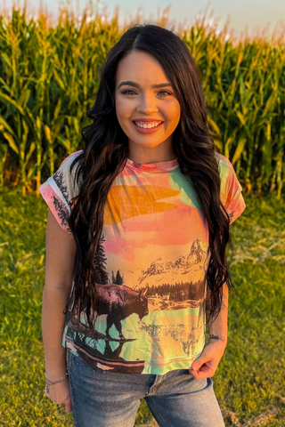 \ Western Buffalo Graphic Top | Watercolor Boho Tee