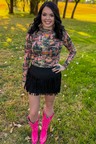 Cosmic Cowgirl Long Sleeve Mesh Top