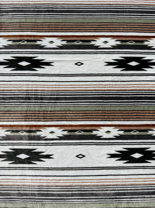 Gray & Green Southwest Aztec King Size Super Plush Blanket