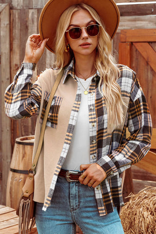 Thermal Knit Plaid Patchwork Shacket