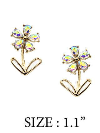 Glass Stone Flower Stud Earrings