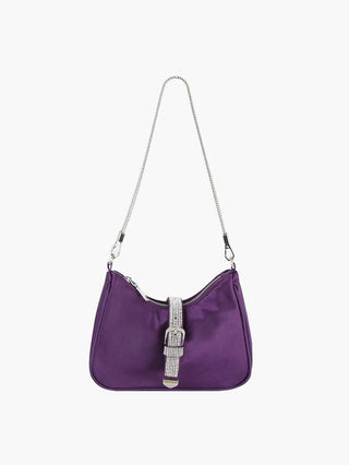 Handbag Factory Corp - Rhinestone Buckle Hobo Handbag: PURPLE