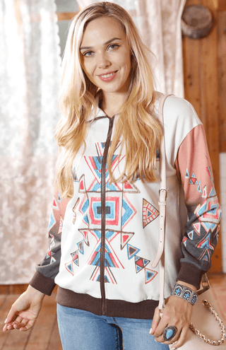 American Bling Women Patchwork Aztec Print Jacket - The Fringe Spa'Tique