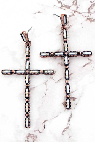 WHITE CALLE CROSS EARRINGS - The Fringe Spa'Tique